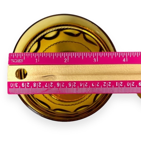 Vintage Kings Crown 4 Piece Footed Sherbet Cup Indiana Glass Amber Thumbprint - Picture 6 of 7